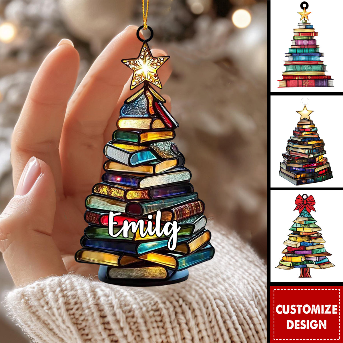 Book Tree Christmas Personalized Acrylic Ornament - Gift For Reading Lovers