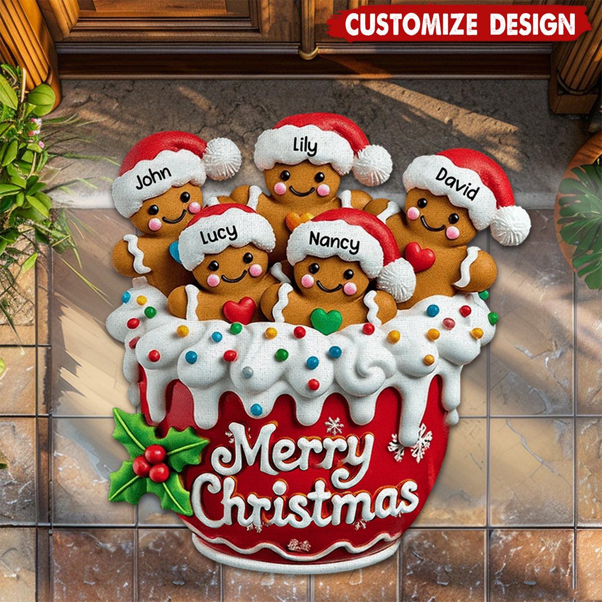 Personalized Gingerbread Doormat/ Rug - Christmas Gift For Family