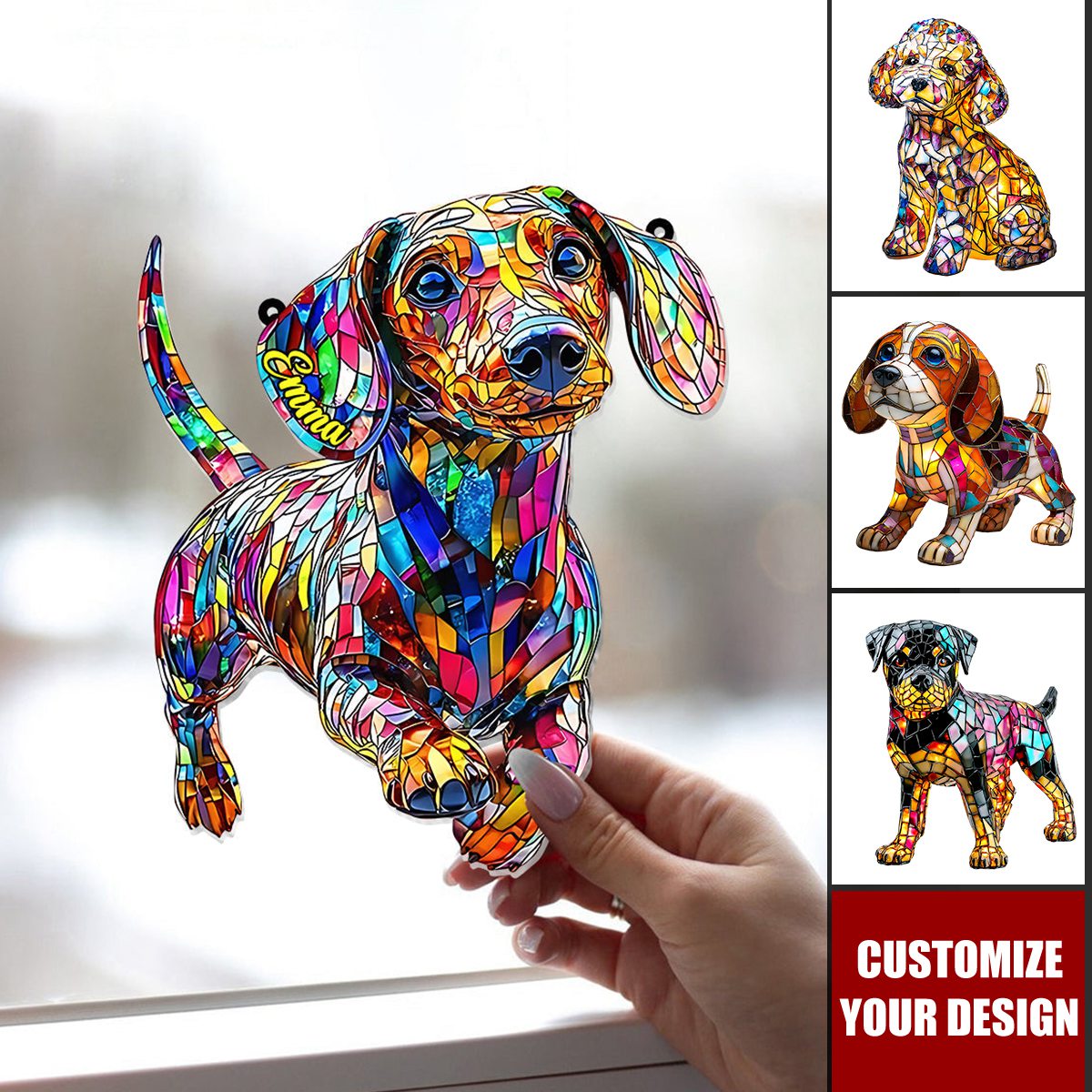 Love Dachshunds - Personalized Dachshund Window Hanging Suncatcher Ornament