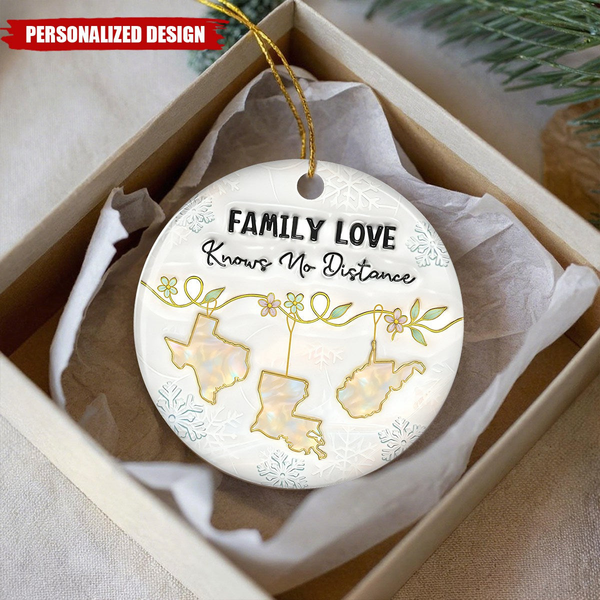 Family Love Knows No Distance Mother Of Pearl - Personalized Custom 3D Inflated Effect Ceramic Ornament