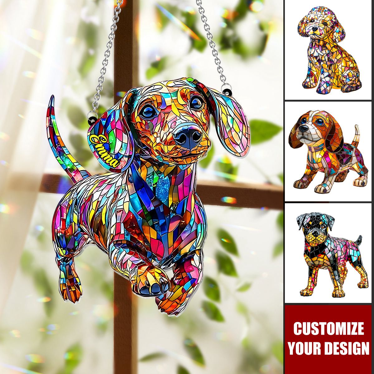 Love Dachshunds - Personalized Dachshund Window Hanging Suncatcher Ornament