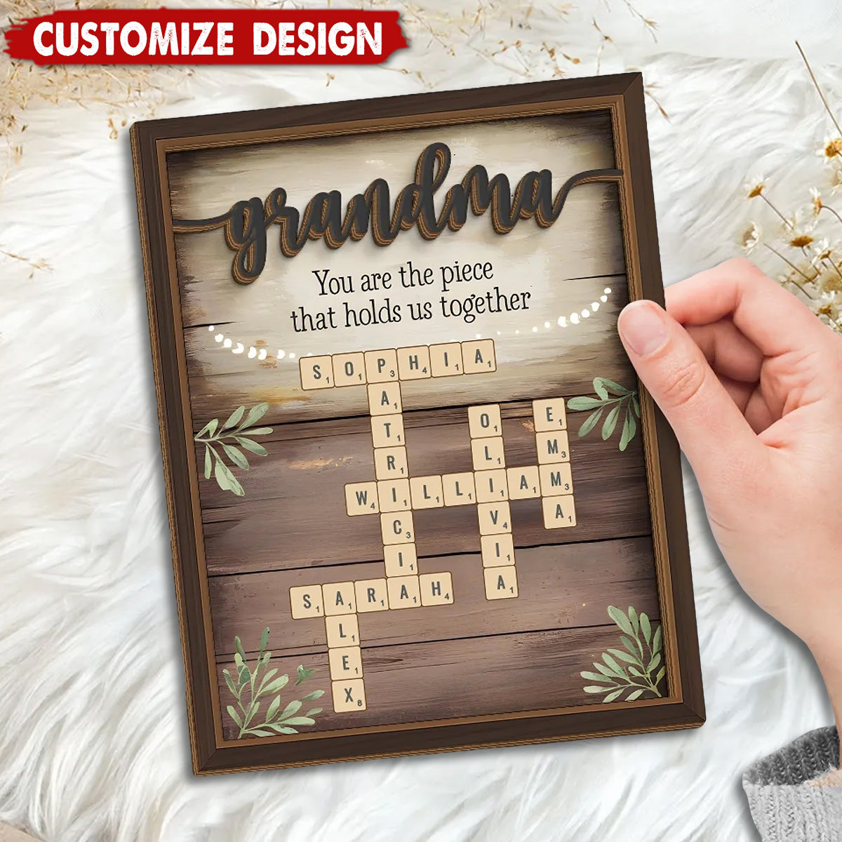 Her Love Is The Thread That Stitches Our Family Together - Family Personalized Custom 2-Layered Wooden Plaque With Stand - Mother's Day Gift For Mom, Grandma