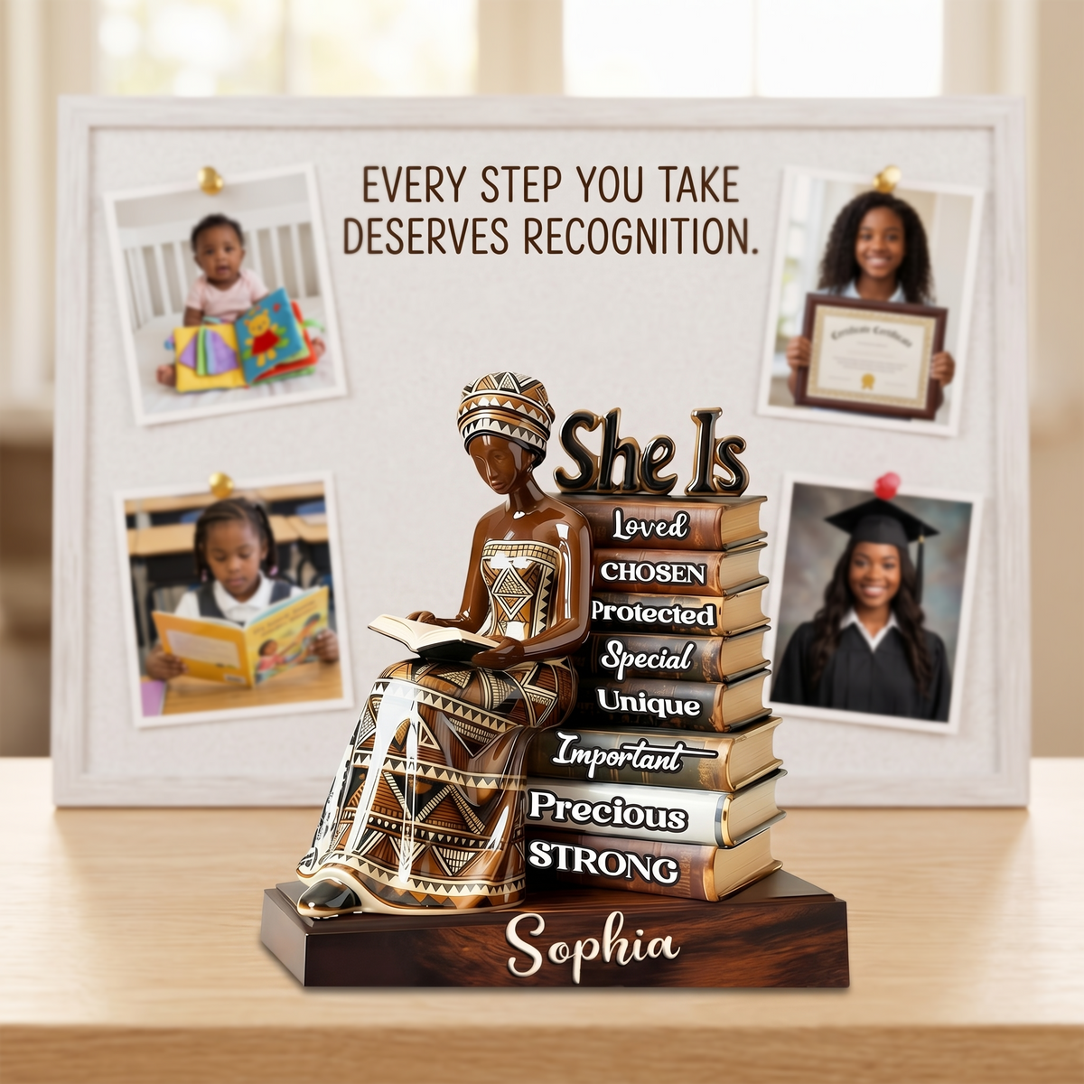 She Is Affirmation - Personalized Black Girl Reading Books Plaque