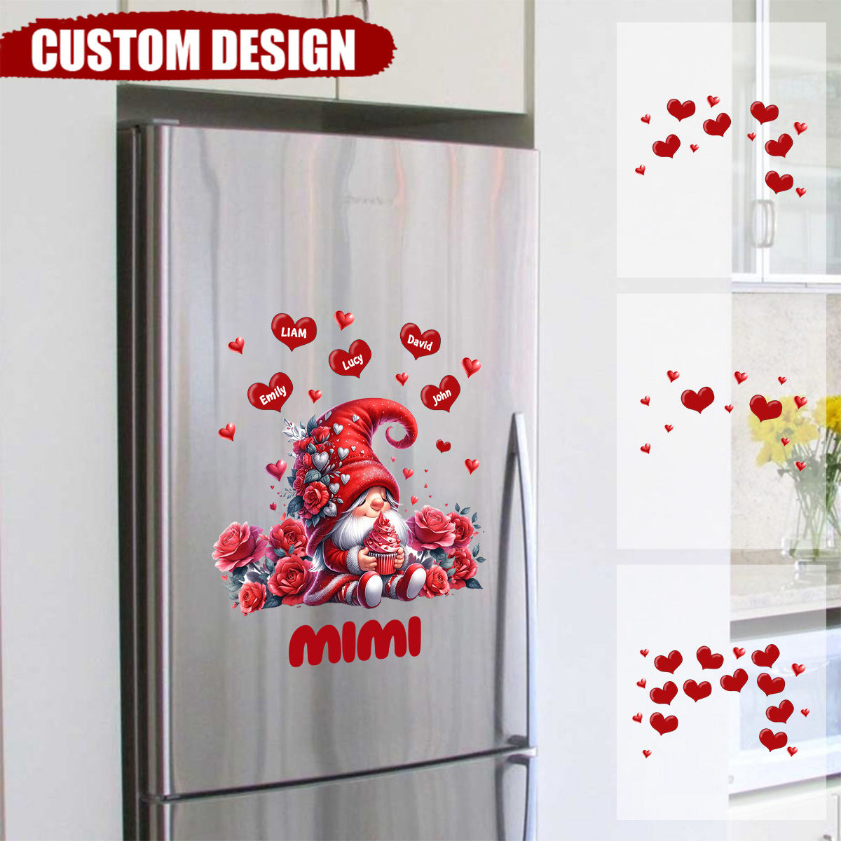 Valentine Red Flower Grandma Mom Sweet Heart Kids, Personalized Sticker Decal