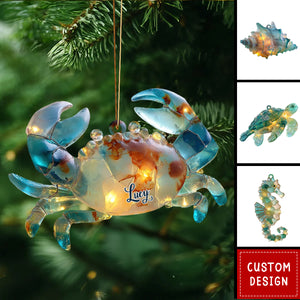 Sea Glass Ocean Such As Turtle Crab Shell Seahorse , Coastal Beach, Sea Animal Christmas Ornament