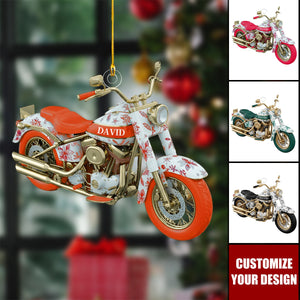 Motorcycle Toile de Jouy Christmas Ornament Personalized Gifts for Bikers