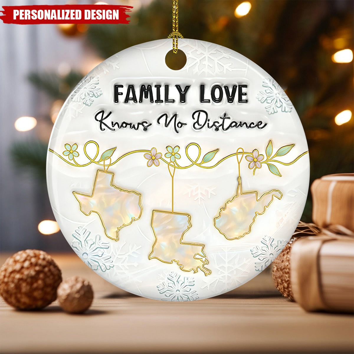 Family Love Knows No Distance Mother Of Pearl - Personalized Custom 3D Inflated Effect Ceramic Ornament
