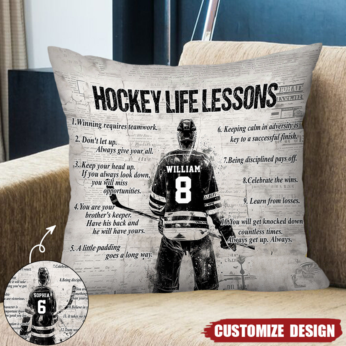 Personalized Hockey Life Lessons Pillow-Gift For Hockey Lovers