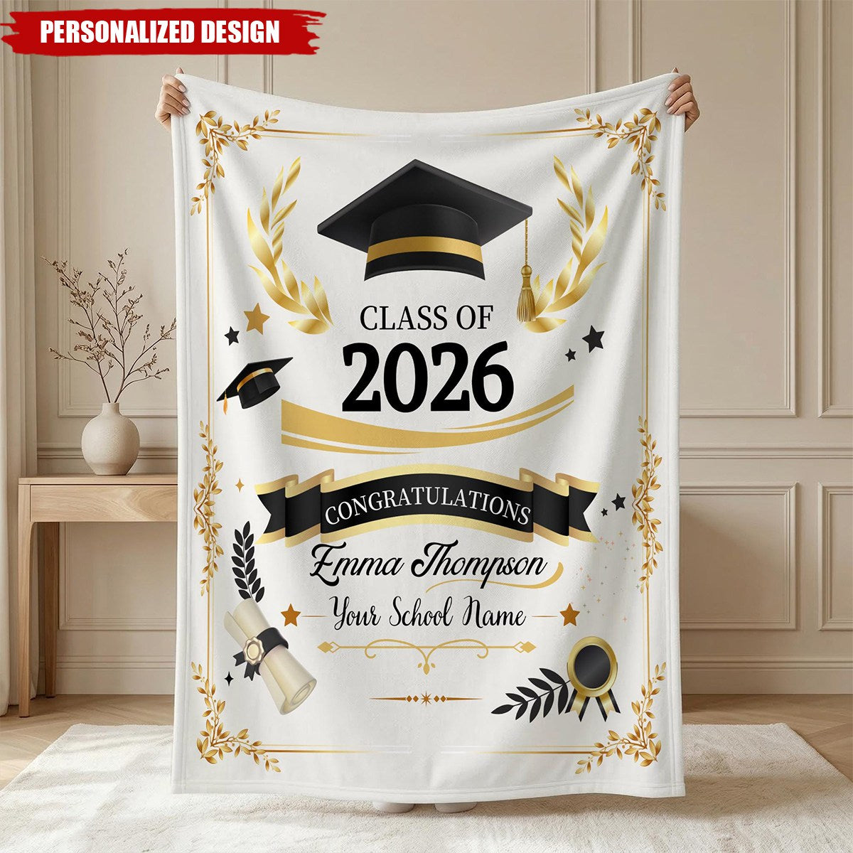 Personalized  Graduation Blanket-Class of 2026 Senior Gift
