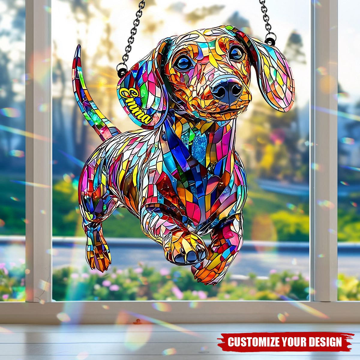 Love Dachshunds - Personalized Dachshund Window Hanging Suncatcher Ornament