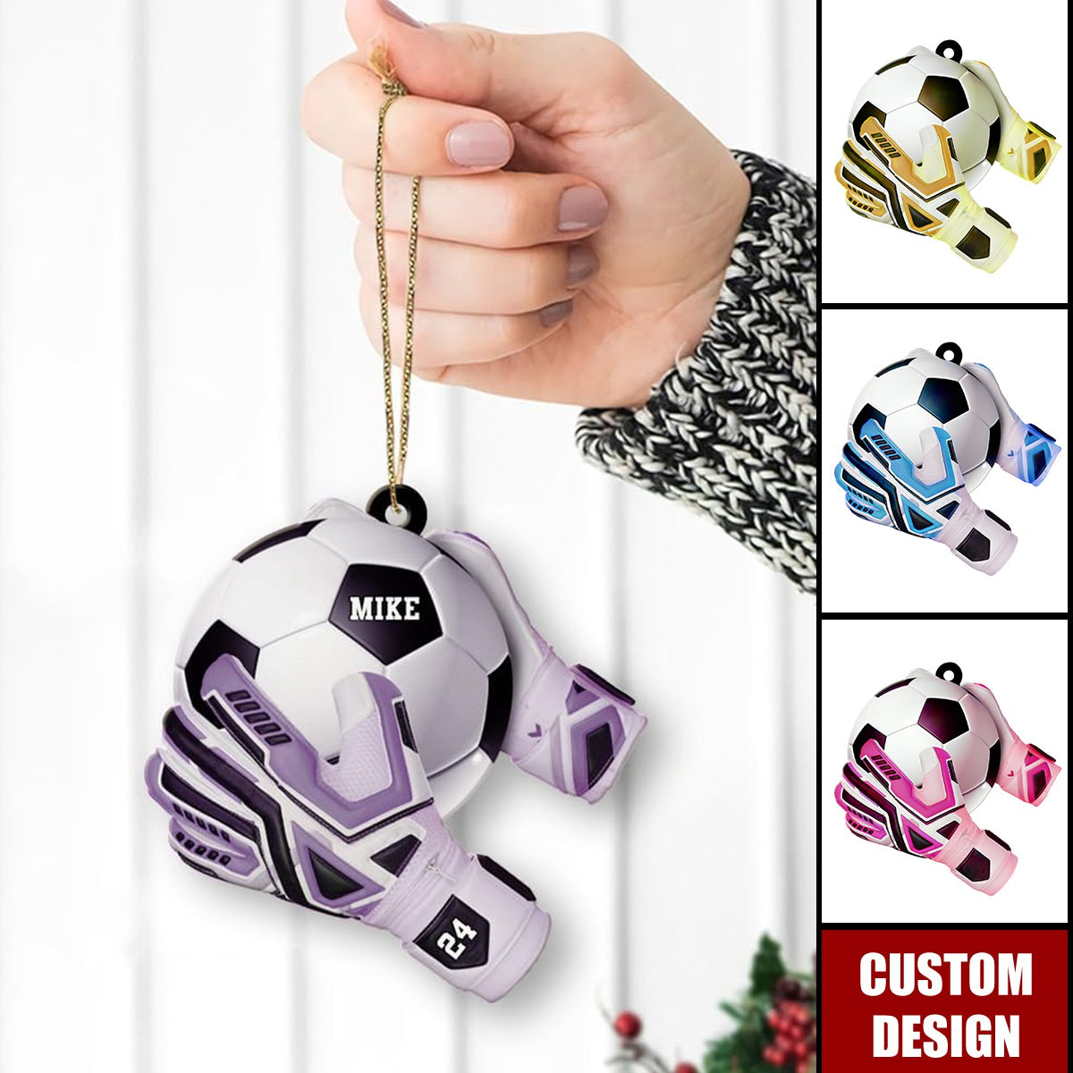 Personalized Soccer Gloves Christmas Ornament, Gift for Goal Keepers Custom Soccer Player Gift Idea Soccer Team Gifts Soccer Player Gifting Idea Soccer Ball