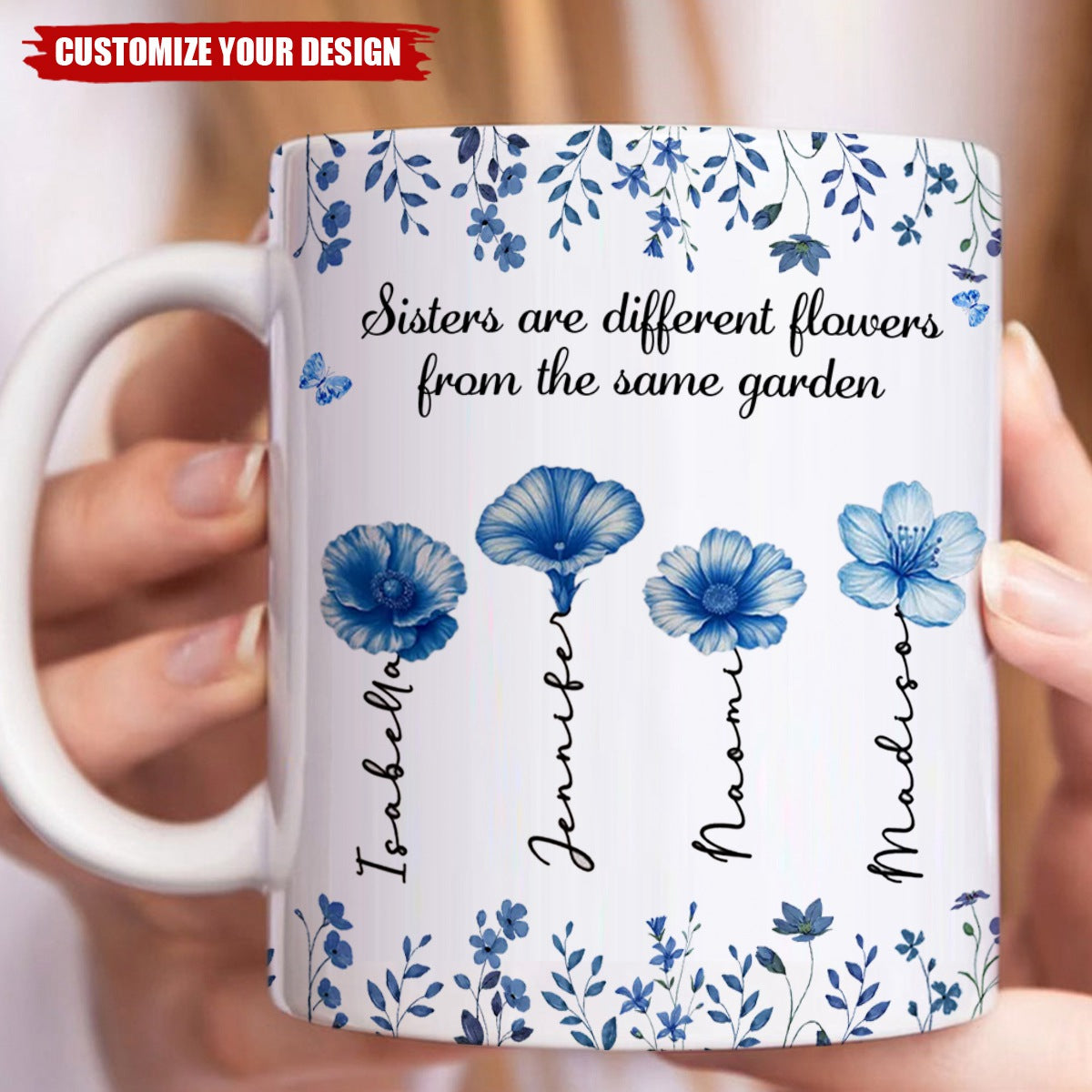 Sisters Are Different Flowers Toile De Jouy Style - Personalized Custom Coffee Mug