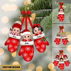 Christmas Doll Kids Laying On Hands In Gloves Personalized Acrylic Christmas Ornament
