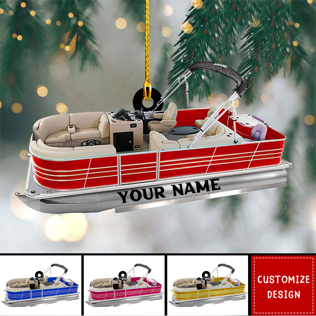 Personalized Pontoon Boat Acrylic Christmas Ornament - 2025 New Release