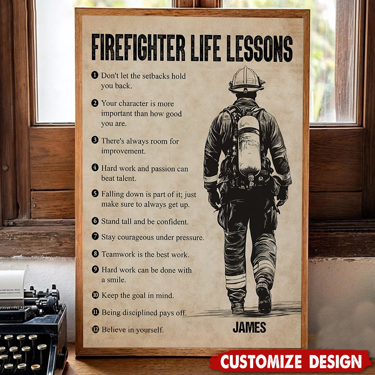 Firefighter Life Lessons-Motivational Personalized Firefighter Boy Poster