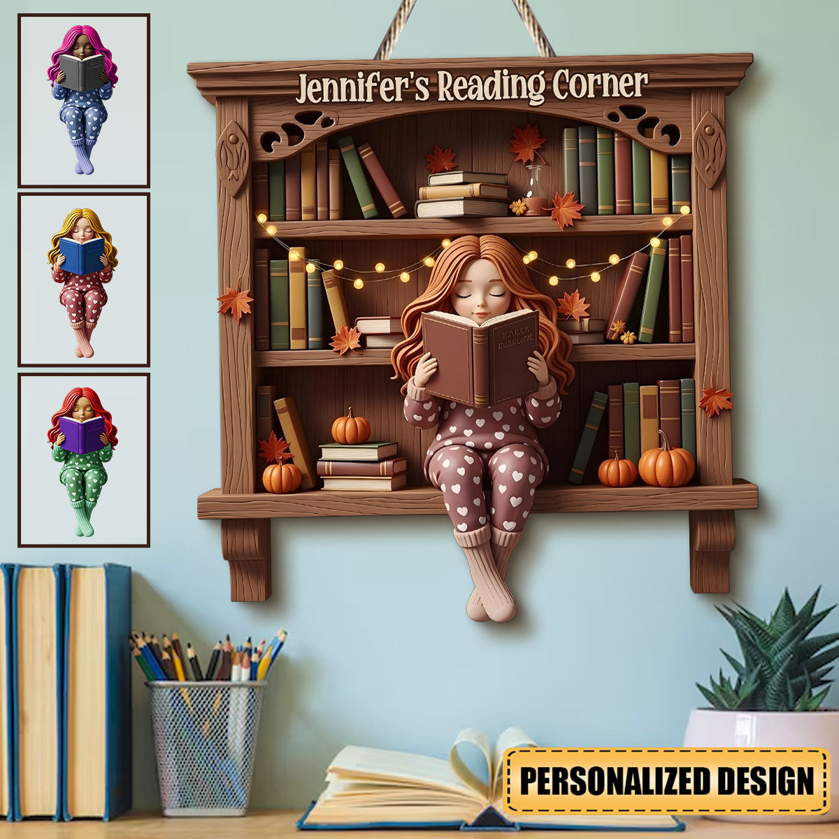Reading Corner - Personalized Book Custom Shaped Wood Sign