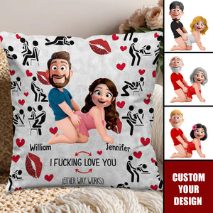 I Love You - Naughty Personalized Cartoon Couple Throw Pillow