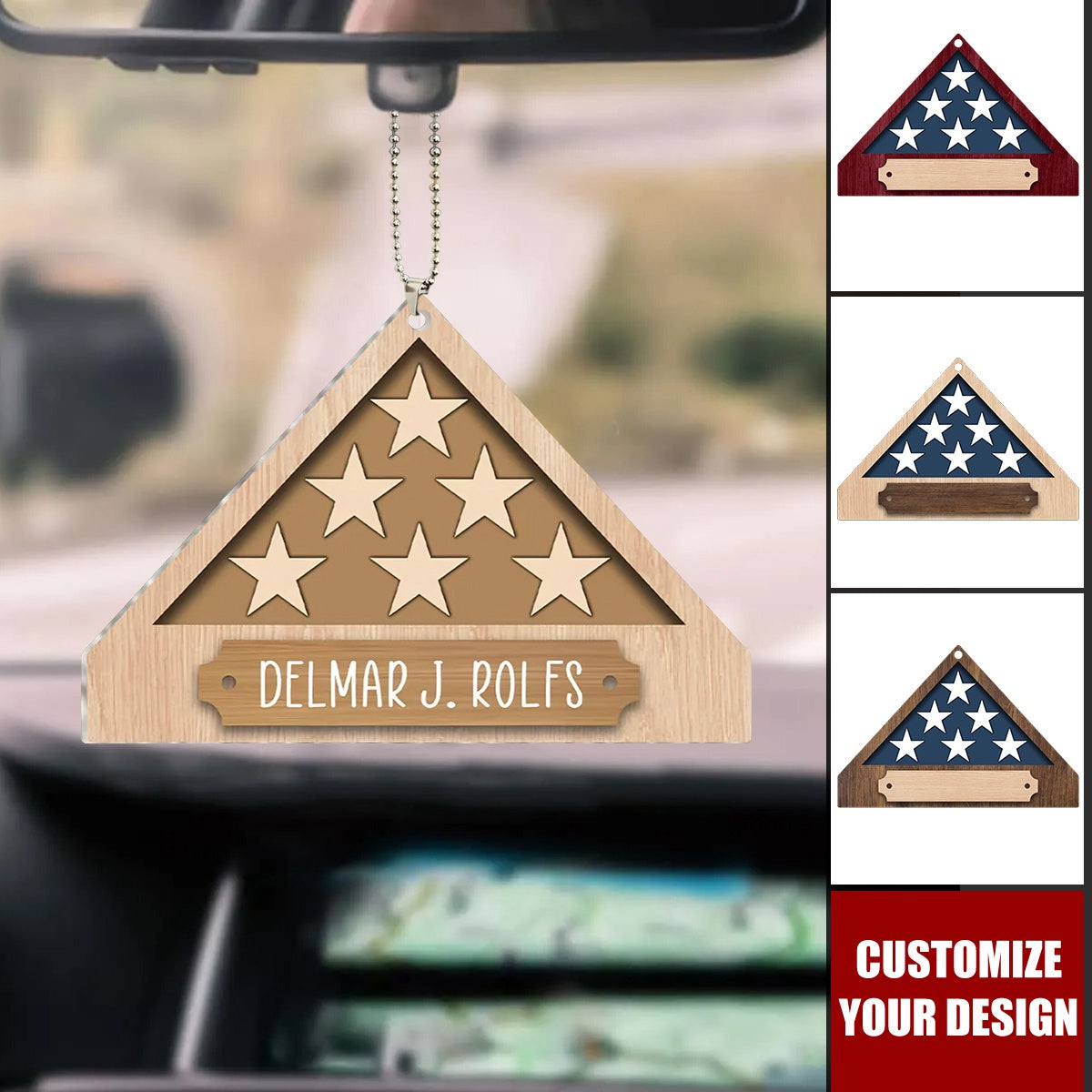 Memorial Military Flag - Personalized Car Ornament