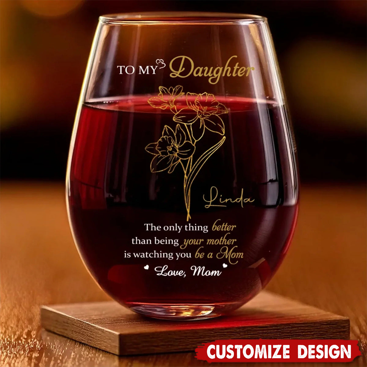A Mother’s Love, Endless And True - Family Personalized Custom Wine Glass - Mother's Day, Gift For Mom, Daughter