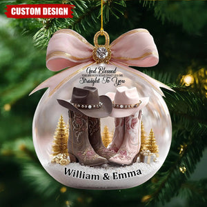 God Blessed the Broken Road - Personalized Countryside Couple Christmas Ornament - Gift For Cowboy Cowgirl
