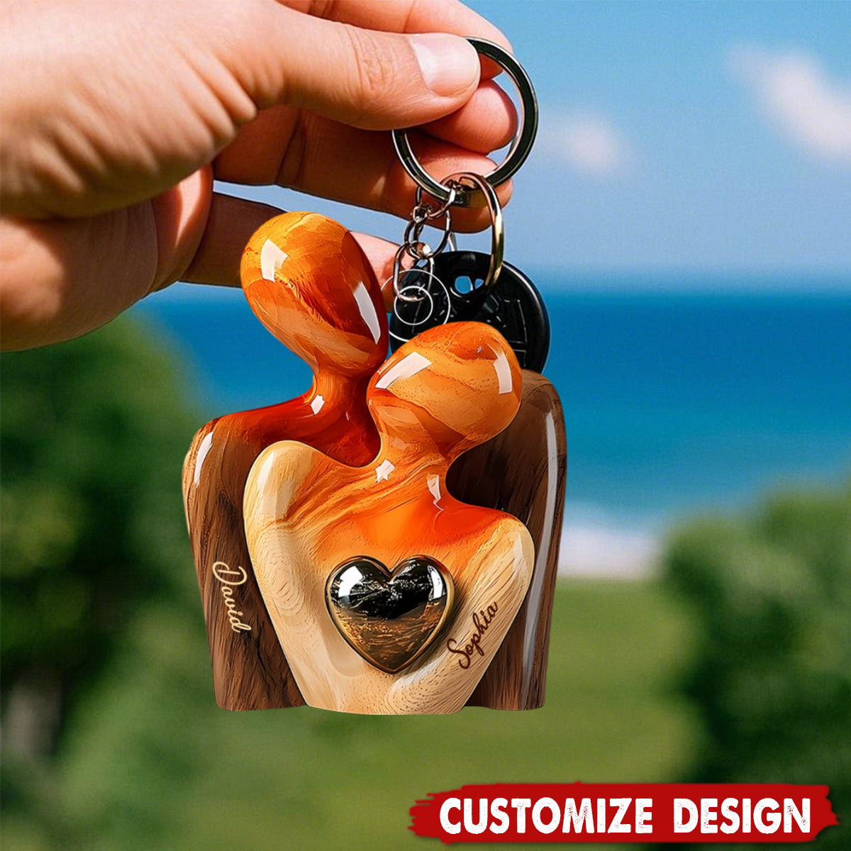 Elegant Couple Statue with Heart Inlay - Personalized Couple Acrylic Keychain