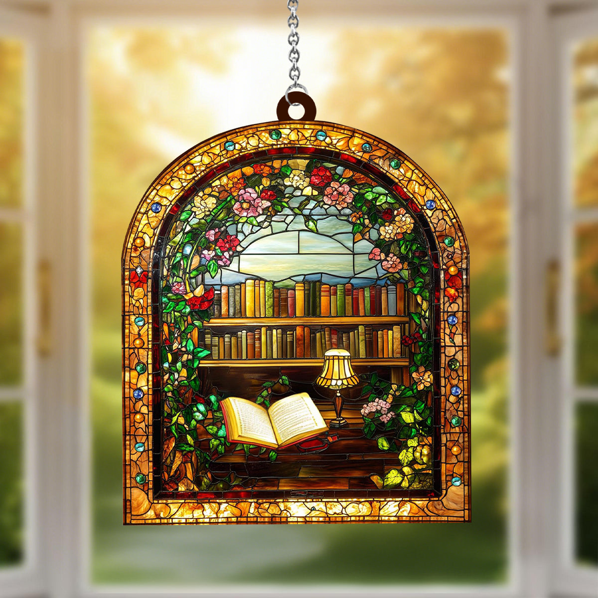 Library Bookshelf Window Hanging - Gift for Book Lover