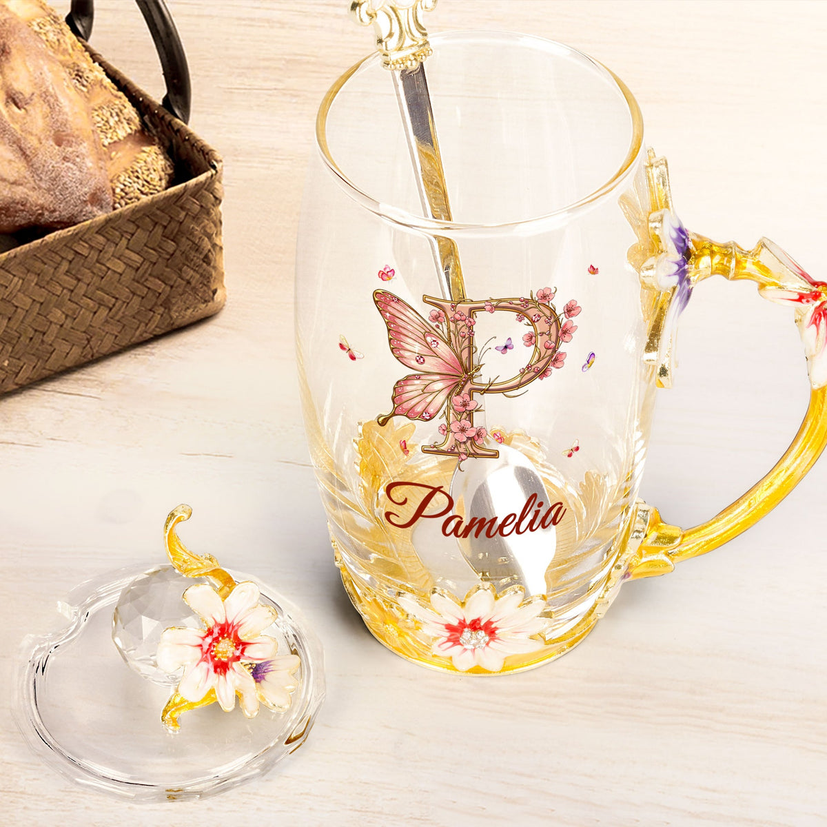 Monogram Cup Tea Cup - Personalized Enamel Flower Tea Cup