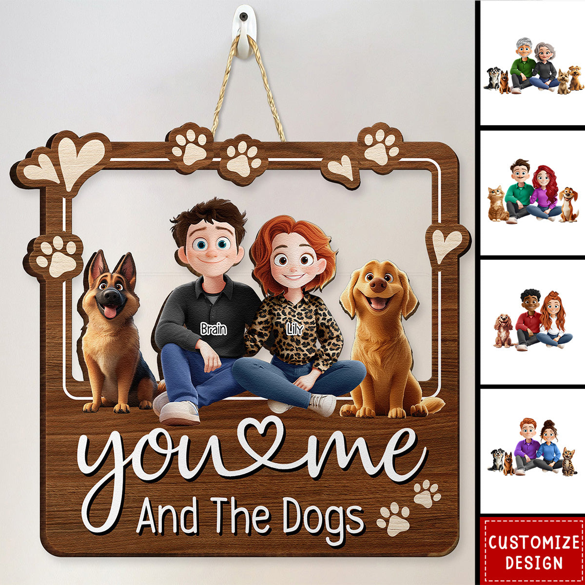 You & Me And The Dogs - Personalized Wood Sign