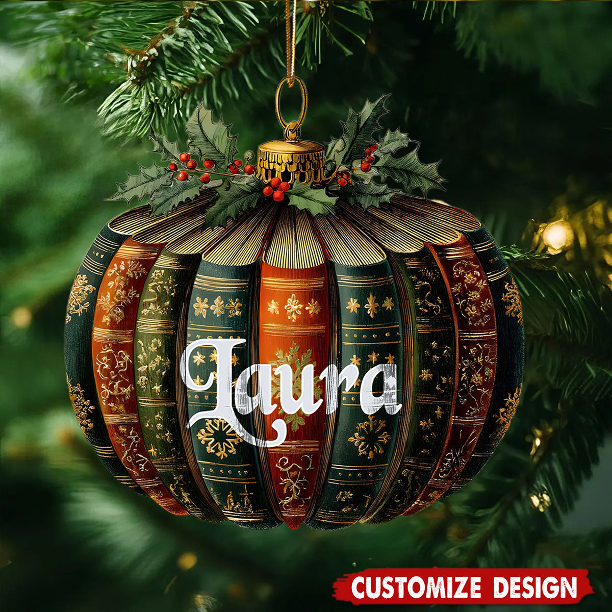 Personalized Bookstore Christmas Ornament 2025, Custom Name Acrylic Book Ornament, Holiday Gift for Teachers, Librarians and Book Lovers