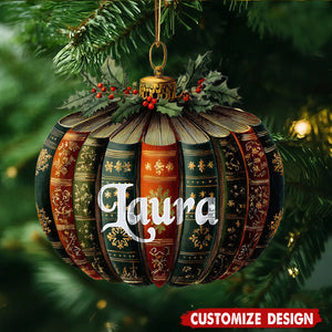 Personalized Bookstore Christmas Ornament 2025, Custom Name Acrylic Book Ornament, Holiday Gift for Teachers, Librarians and Book Lovers