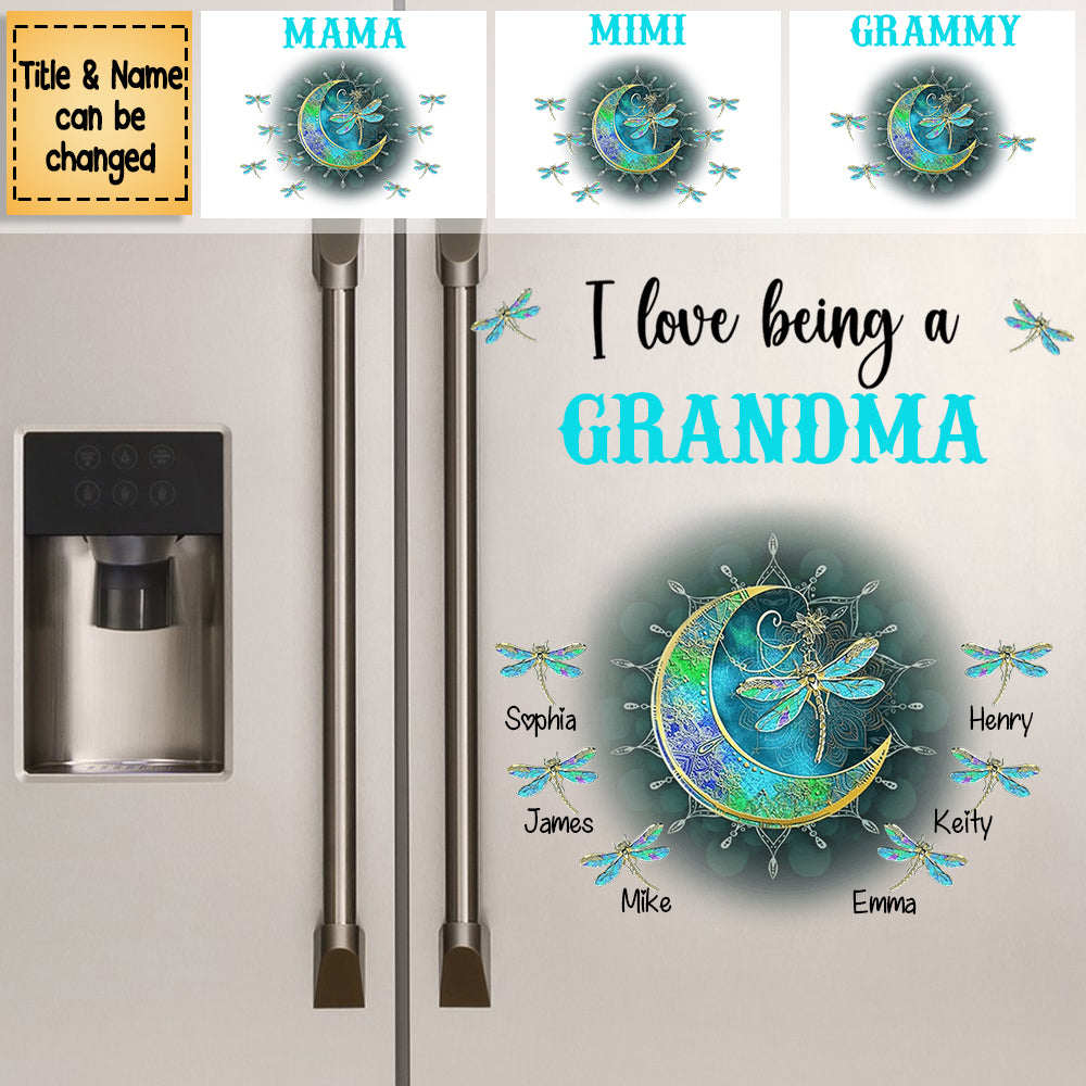 Personalized Grandma Mom Nana Grandkids Dragonfly Moon Decal/Sticker