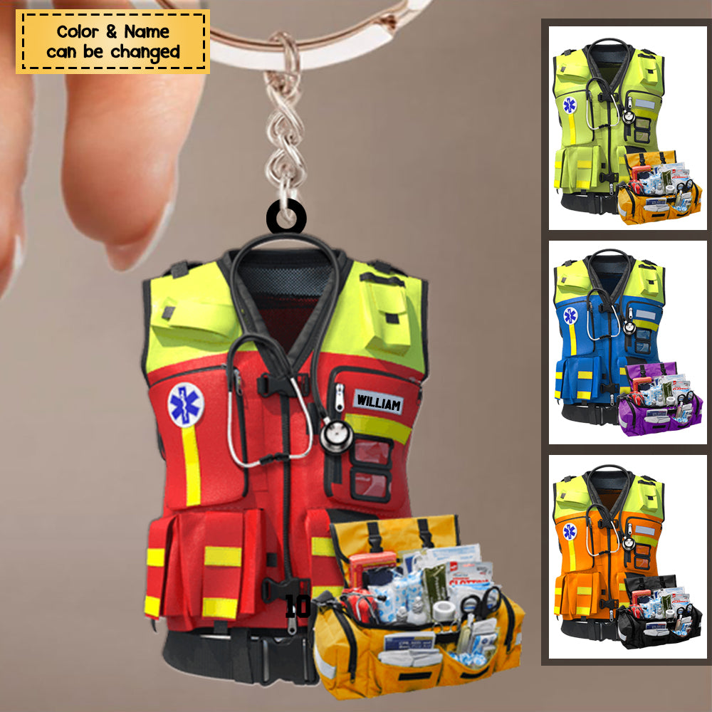 Gift For Paramedic, Emt Paramedic Safety Vest Personalized Flat Acrylic Keychain