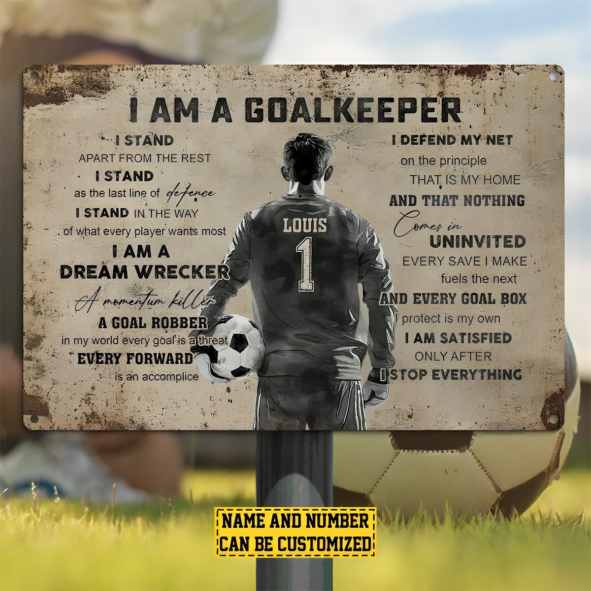 Vintage Personalized Soccer Metal Sign, I Am A Goalkeeper Sports Sign, Field Decor Gift For Soccer Lovers