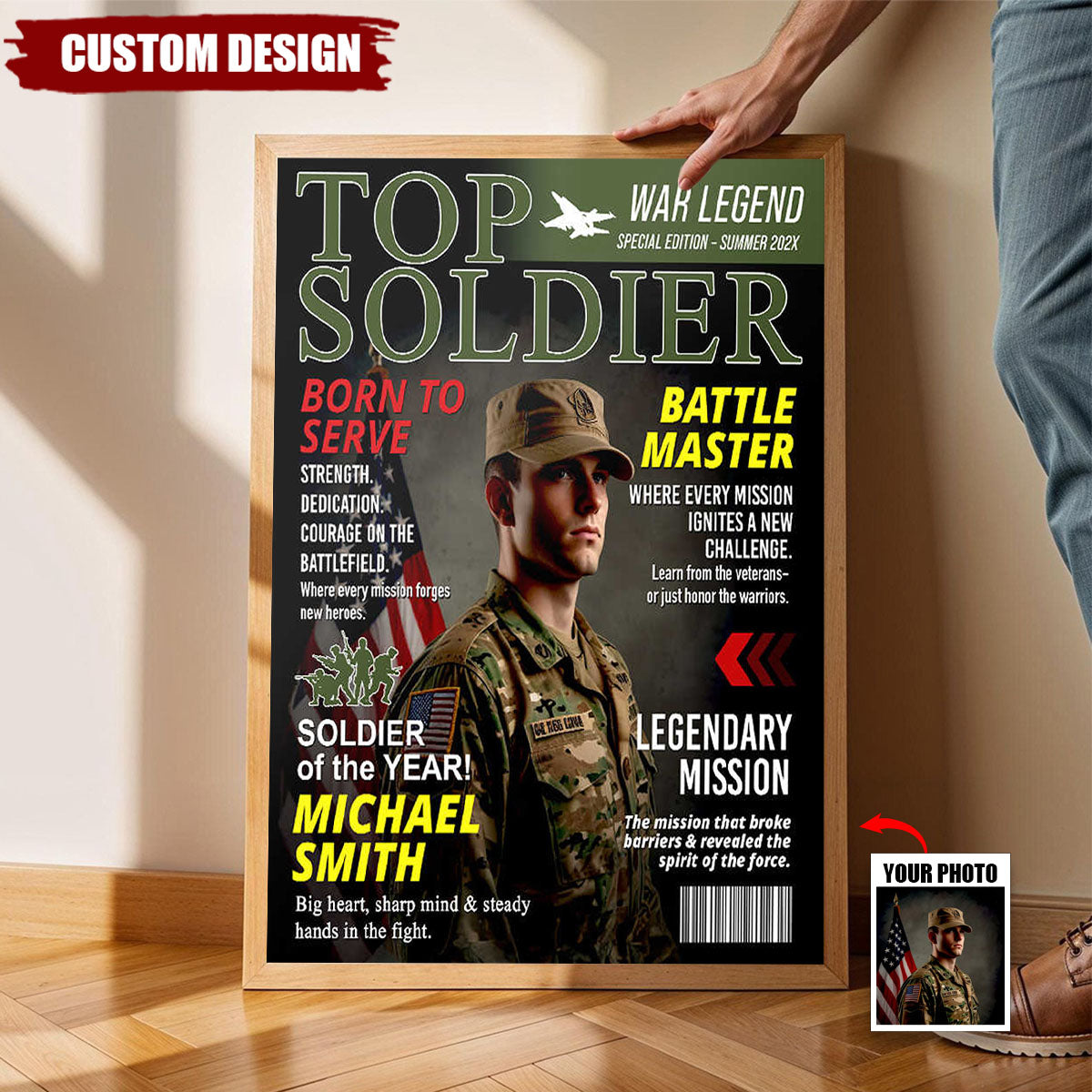 Army Gift Soldier Custom Magazine Cover Poster, Personalized Solider Magazine Cover Poster, Army Retirement Gift for Navy Marine Air Force, Army Gift for Him