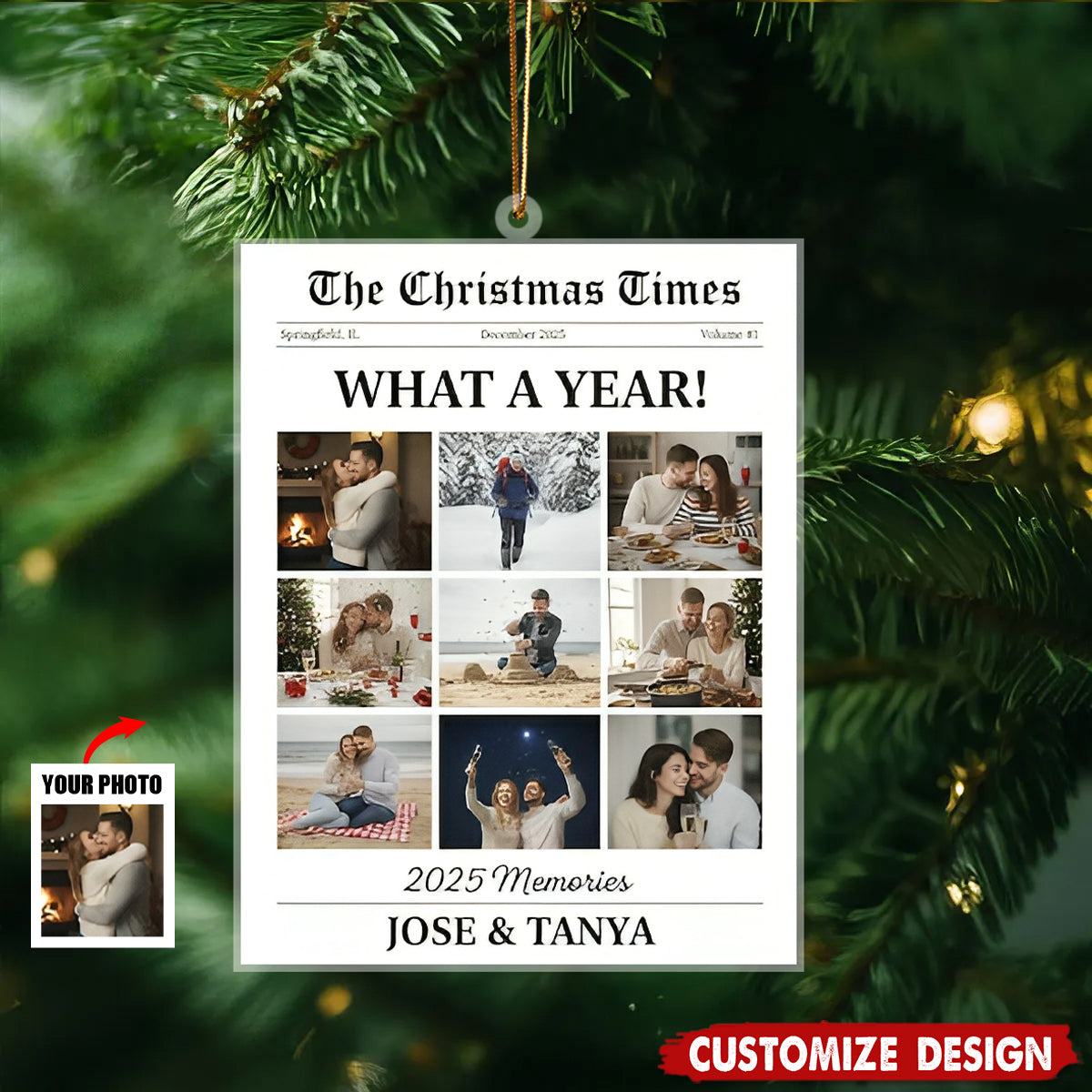 Personalized Newspaper Ornament – Custom Image What A Year For Couple Gifts