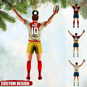 Personalized  Name, Number & Appearance - Acrylic Christmas / Car Oranment - Gift for Rugby Lovers