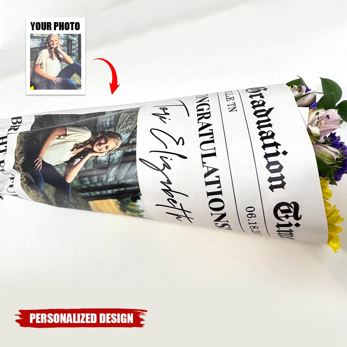 Personalized Printed Newspaper Bouquet Wrap-Graduation Gift, Class of 2025