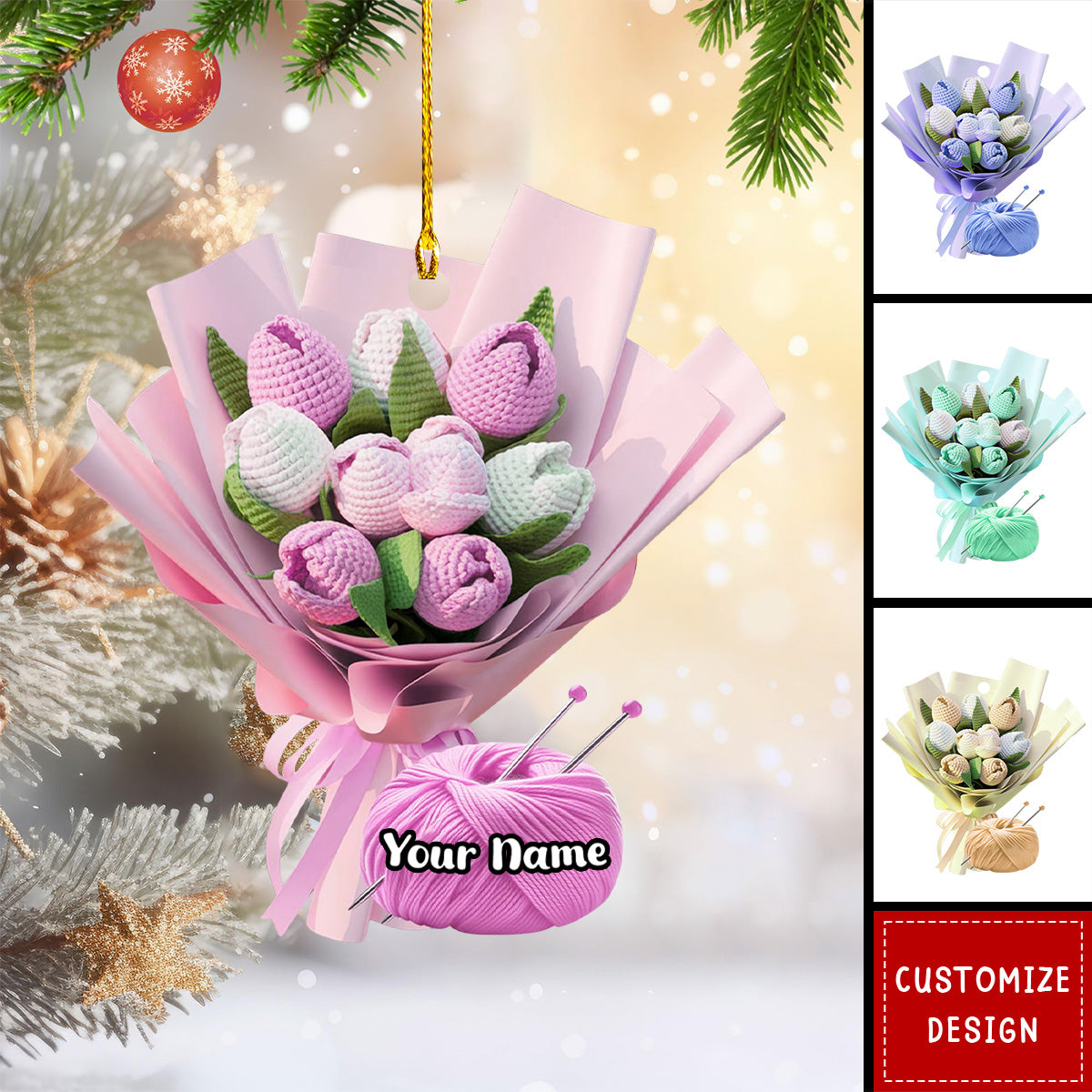 2024 New Release Personalized Knitting Flower Christmas Ornament - Gift For Crochet Lover