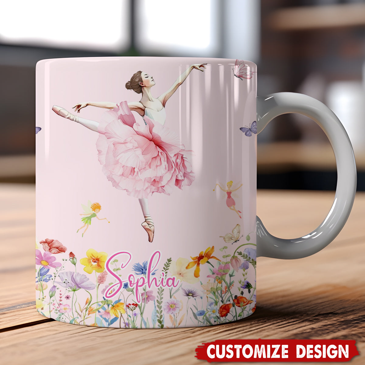 Personalized Birth Flower Butterfly Ballet Girl Coffee Mug