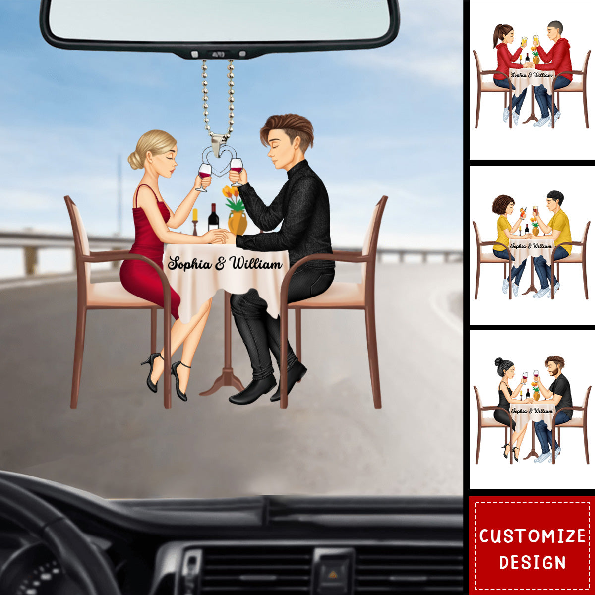 Romantic Couple Personalized Car Ornament, Anniversary Gift For Wife,Husband