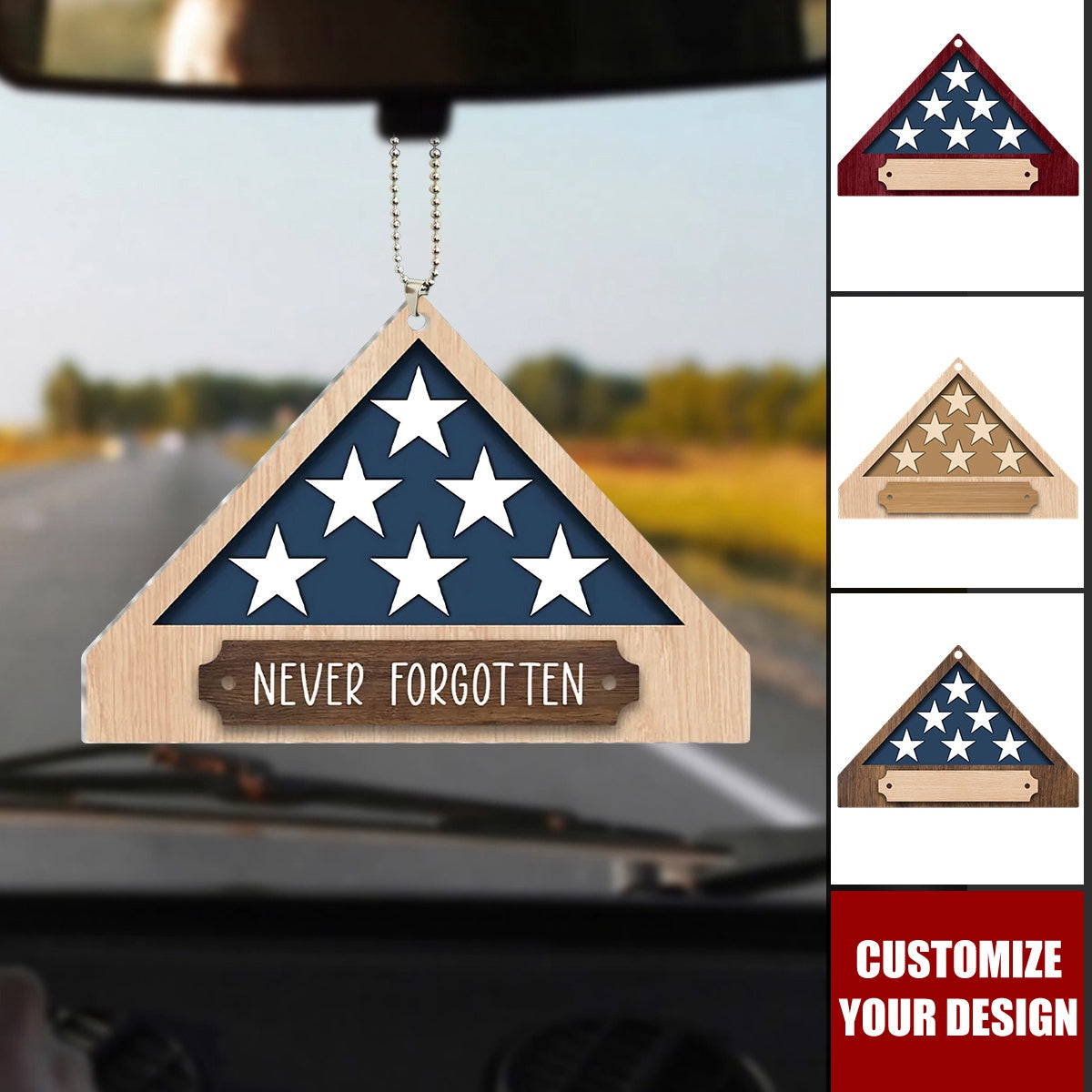 Memorial Military Flag - Personalized Car Ornament
