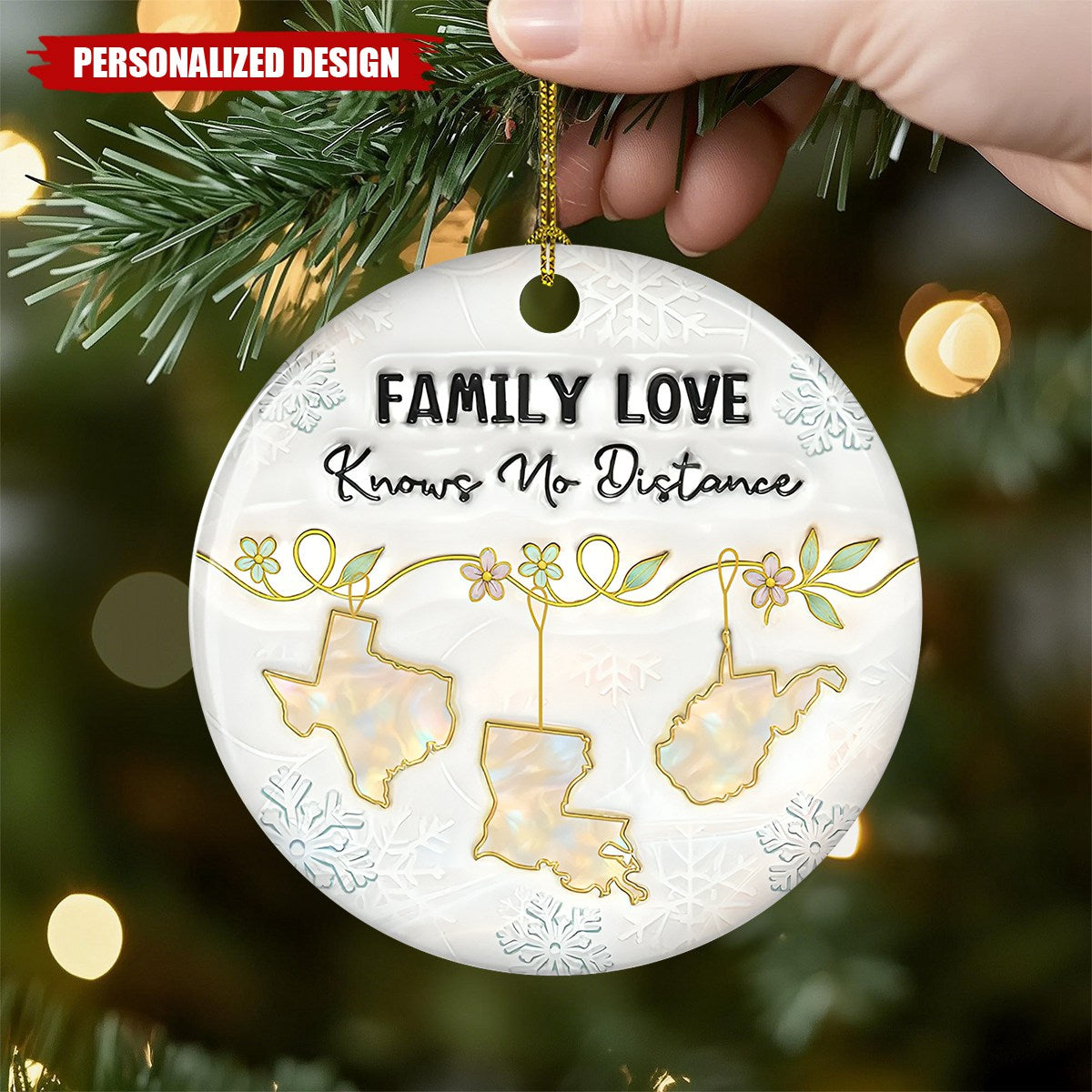 Family Love Knows No Distance Mother Of Pearl - Personalized Custom 3D Inflated Effect Ceramic Ornament