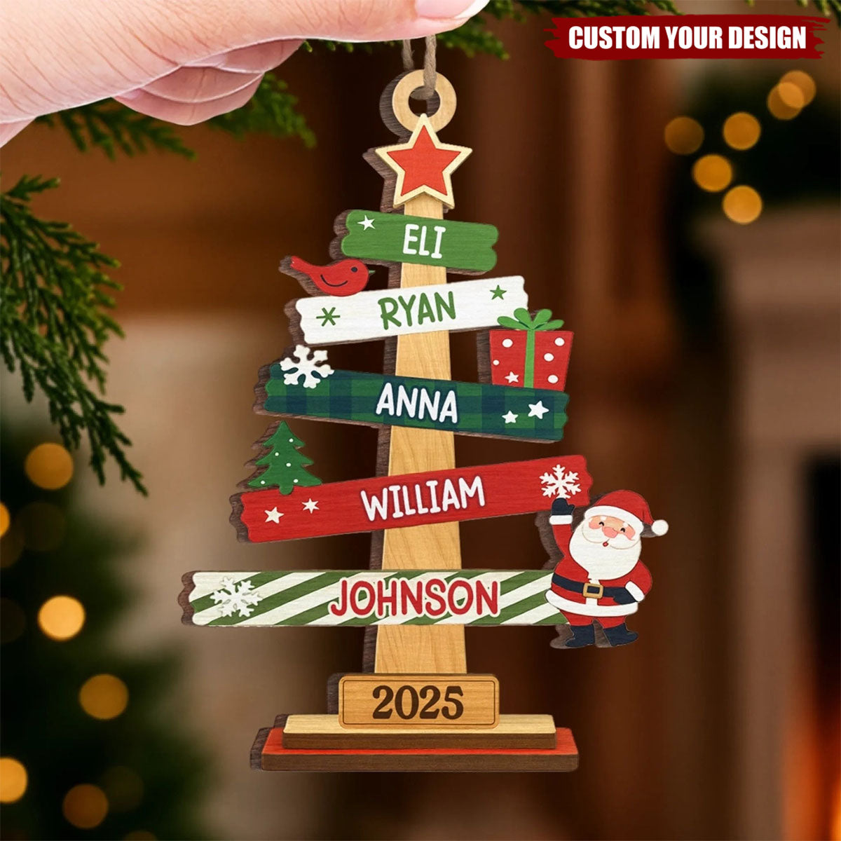 Custom Wood Ornament - Personalized Christmas Birthday Gifts For Mom, Dad, Kids - Our Family Christmas Tree