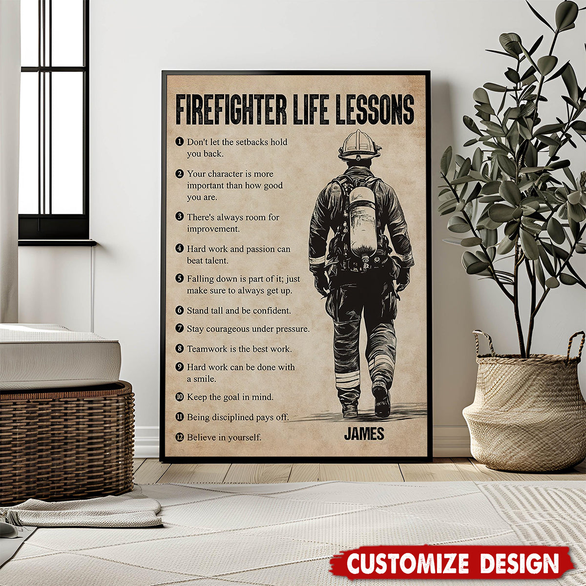 Firefighter Life Lessons-Motivational Personalized Firefighter Boy Poster