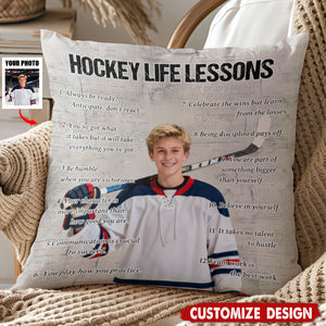 Personalized Hockey Life Lessons Upload Photo Pillow-Gift For Hockey Lovers