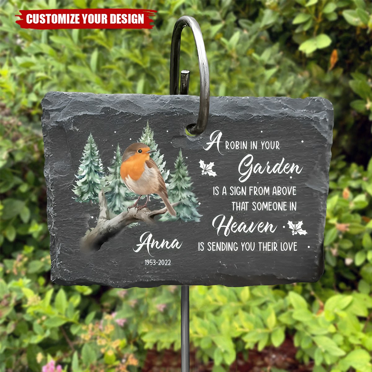 A Robin In Your Garden Is A Sign From Above - Personalized Garden Slate With Hook, Memorial Gift, Sympathy Gift