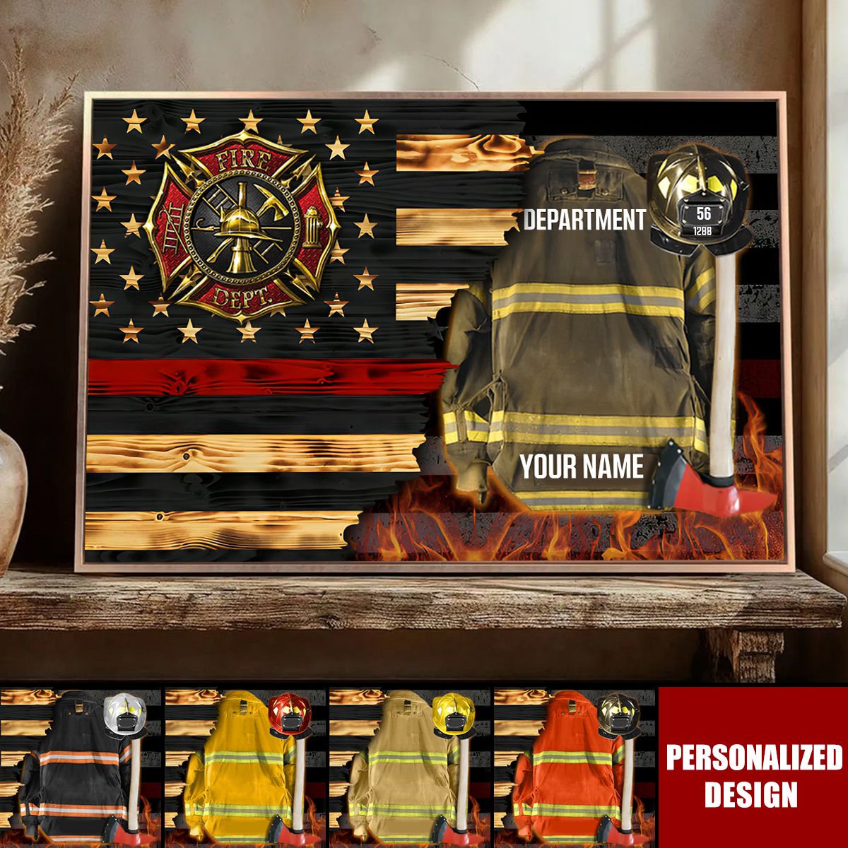 Personalized Firefighter Armor Clothes And Helmet Poster