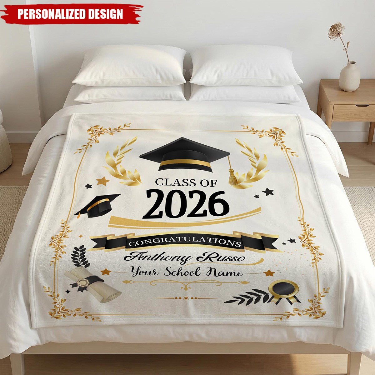Personalized  Graduation Blanket-Class of 2026 Senior Gift