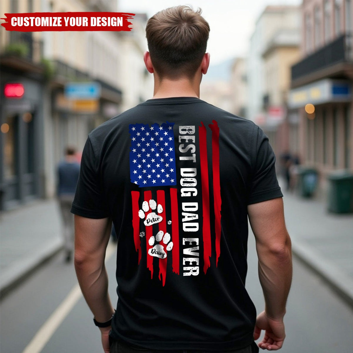Best Dog Dad Ever Paw American Flag Backside Dog Personalized Shirt