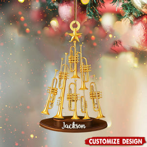 Personalized Instrument Trumpet Christmas Tree Ornament Acrylic, trumpet Ornament Gift For Musical, Trumpet Player Ornaments Gift